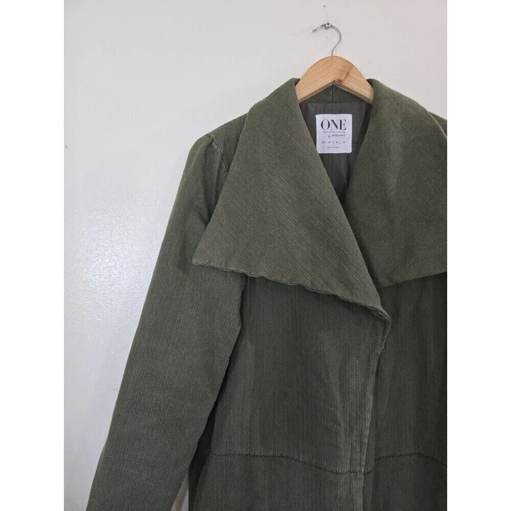One Teaspoon Chapman Sailor Coat Womens Small Olive Green Oversized Long Duster